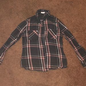 Woman’s Pink, Grey and White Plaid Shirt